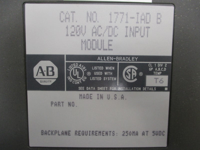 ALLEN BRADLEY 1771-IAD SER.B 120VAC/DC NSMP