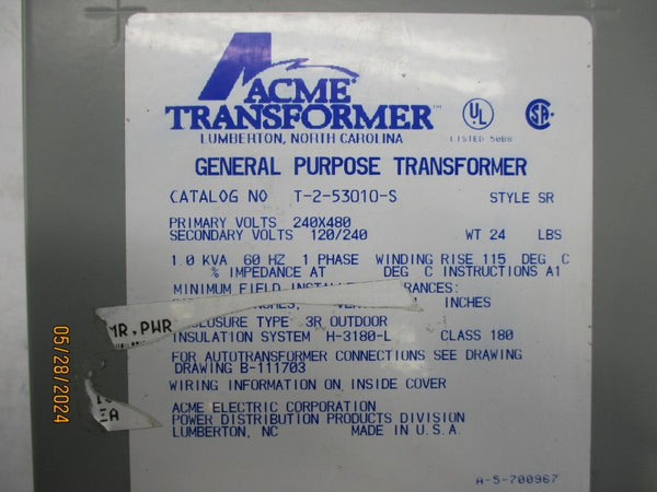 ACME TRANSFORMER T-2-53010-S 240/480V (AS PICTURED) NSNP