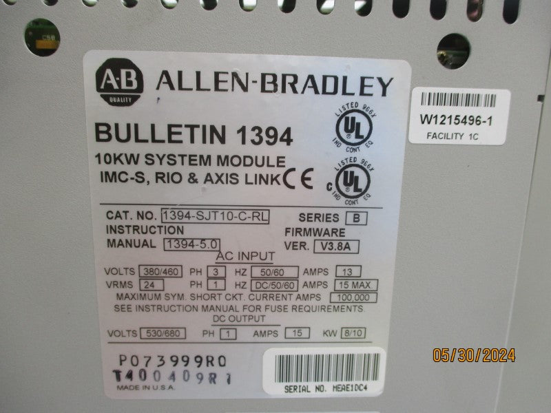 ALLEN BRADLEY 1394-SJT10-C-RL SER. B 380/460V 13A F/W V3.8A NSNP