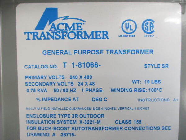 ACME TRANSFORMER T1-81066- 240/480V NSMP