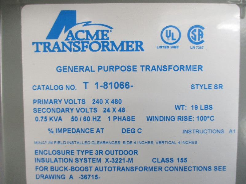 ACME TRANSFORMER T1-81066- 240/480V NSMP