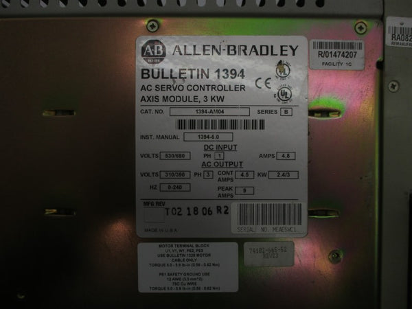 ALLEN BRADLEY 1394-AM04 SER. B 530/680VDC 4.8A NSNP