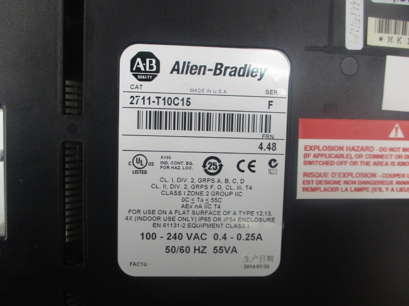 ALLEN BRADLEY 2711-T10C15 SER. F 100-240VAC 0.4-0.25A NSNP