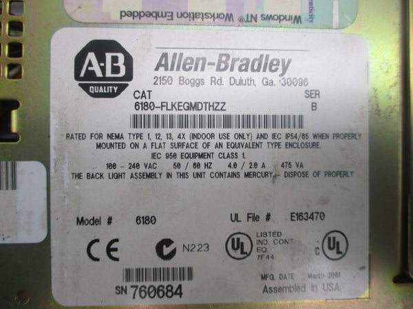 ALLEN BRADLEY 6180-FLKEGMDTHZZ SER. B 100-240VAC 4.0/2.0A (AS PICTURED1) UNMP