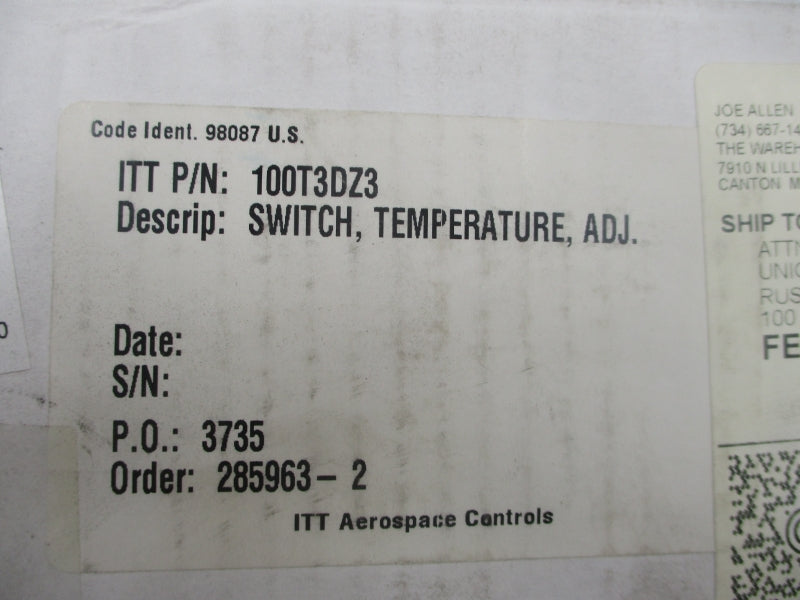 ITT 100T3DZ3 125/250VAC 15A 1500PSI NSMP