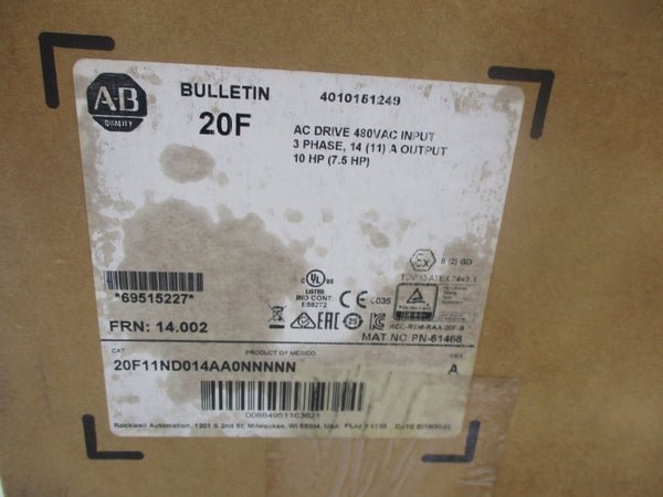 ALLEN BRADLEY 20F11ND014AA0NNNNN SER. A F/W 14.002 432-528V 12.5A NSMP