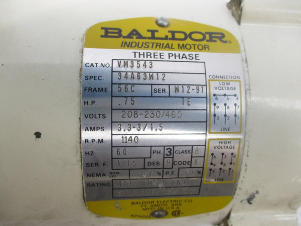BALDOR VM3543 SER. F 208-230/460V 3.3-3/1.5A NSNP