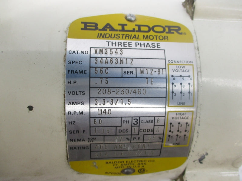 BALDOR VM3543 SER. F 208-230/460V 3.3-3/1.5A NSNP