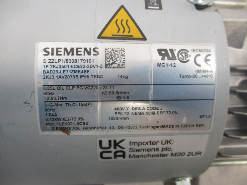 SIEMENS 2KJ3501-6CE22-2DV1-Z 460V 1.04A NSNP