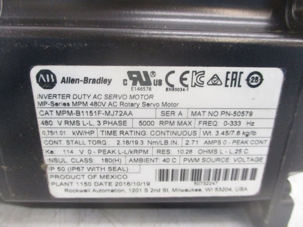 ALLEN BRADLEY MPM-B1151F-MJ72AA SER. A 480V 2.71A NSMP