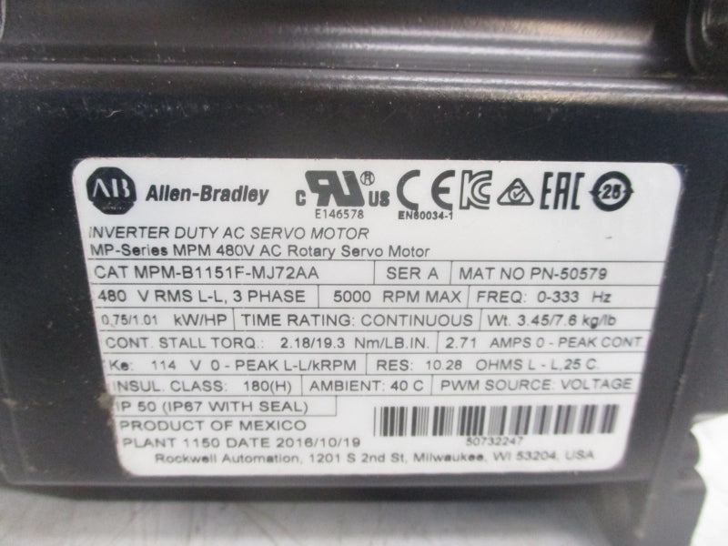 ALLEN BRADLEY MPM-B1151F-MJ72AA SER. A 480V 2.71A NSMP
