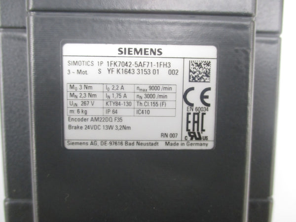 SIEMENS 1FK7042-5AF71-1FH3 267V 1.75A NSMP