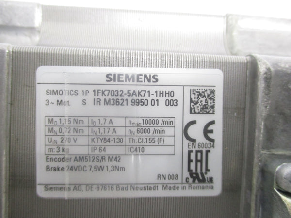 SIEMENS 1FK7032-5AK71-1HH0 270V 1.17A NSMP