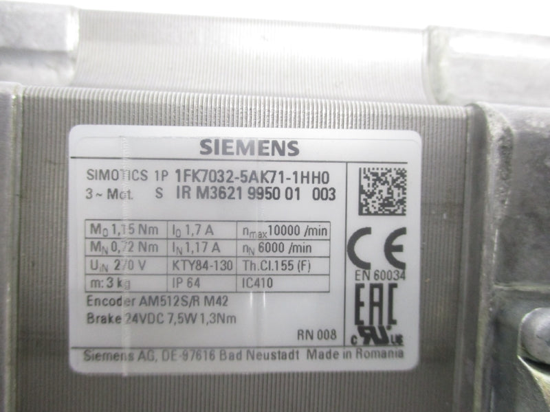 SIEMENS 1FK7032-5AK71-1HH0 270V 1.17A NSMP
