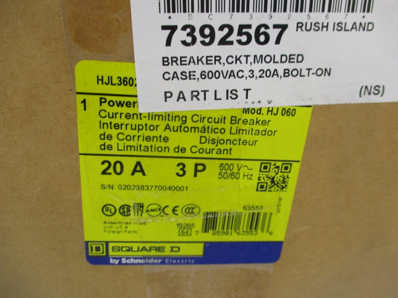 SQUARE D HJL36020C 600V 20A NSMP