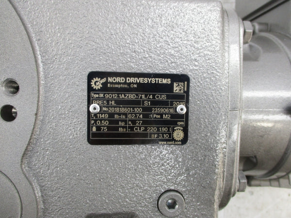 NORD SK9012.1AZBD-71L/4 CUS BRE5 HL 230/460V 1.90/0.95A (AS PICTURED) NSNP