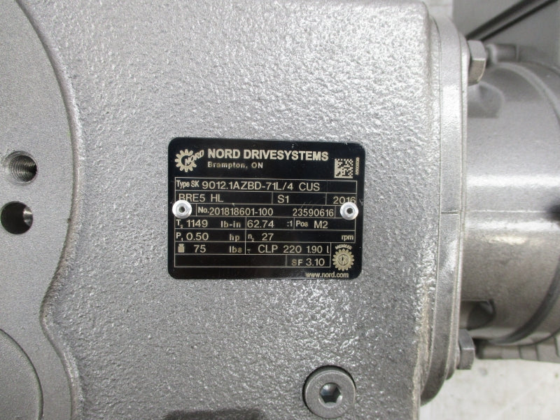 NORD SK9012.1AZBD-71L/4 CUS BRE5 HL 230/460V 1.90/0.95A (AS PICTURED) NSNP