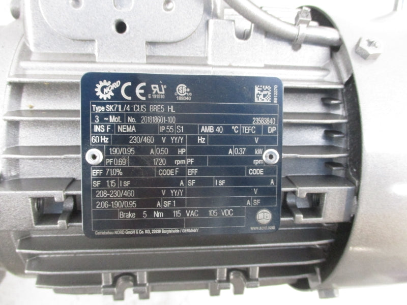 NORD SK9012.1AZBD-71L/4 CUS BRE5 HL 230/460V 1.90/0.95A (AS PICTURED) NSNP