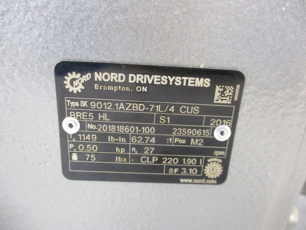 NORD SK9012.1AZBD-71L/4 CUS BRE5 HL 230/460V 1.90/0.95A NSNP