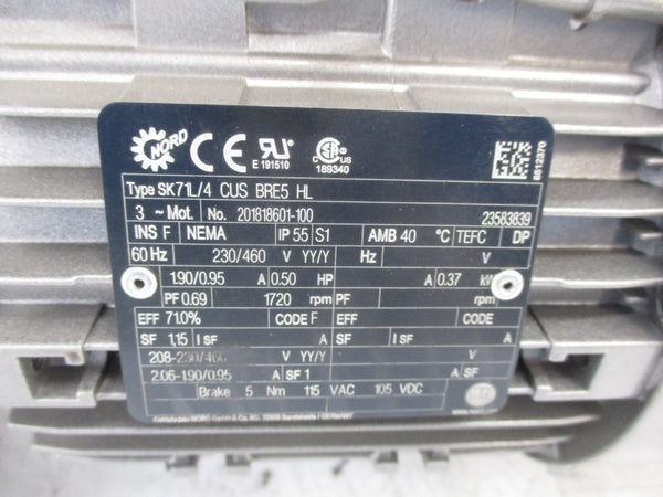 NORD SK9012.1AZBD-71L/4 CUS BRE5 HL 230/460V 1.90/0.95A NSNP