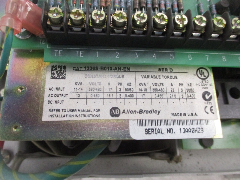ALLEN BRADLEY 1336S-B010-AN-EN SER. D 380-480V 22A (AS PICTURED) UNMP