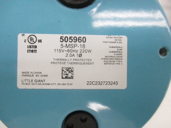 LITTLE GIANT 5-MSP-18 505960 115V 2A NSMP