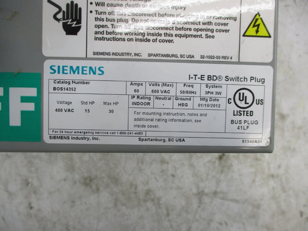 SIEMENS BOS14352 480VAC 60A NSNP