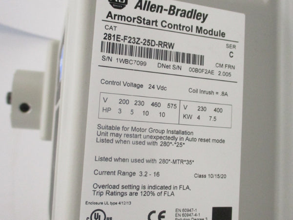 ALLEN BRADLEY 281E-F23Z-25D-RRW SER. C F/W 2.005 24VDC 16A NSMP