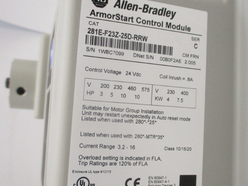 ALLEN BRADLEY 281E-F23Z-25D-RRW SER. C F/W 2.005 24VDC 16A NSMP