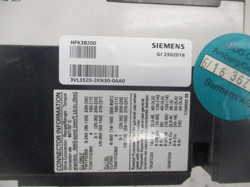 SIEMENS HFK3B200 3VL3520-2KN30-0AA0 NSNP