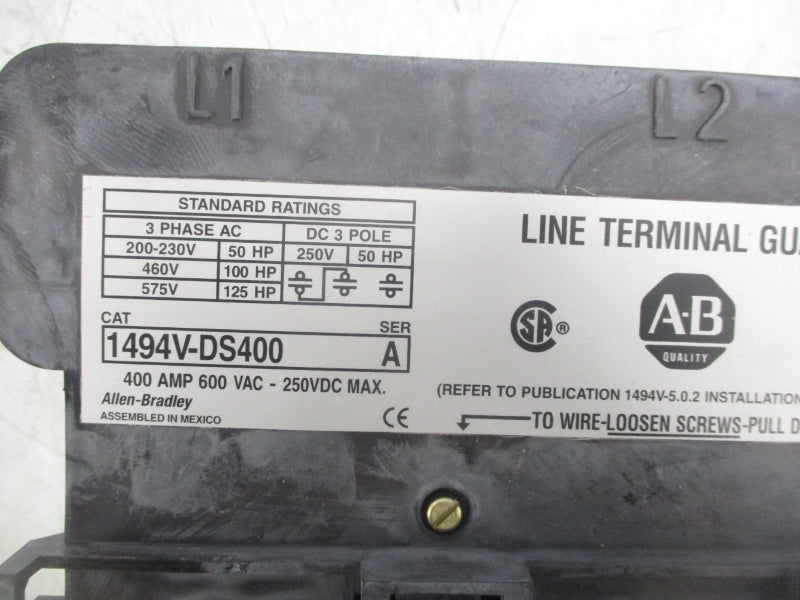 ALLEN BRADLEY 1494V-DS400 SER. A 600VAC 400A (AS PICTURED) NSNP