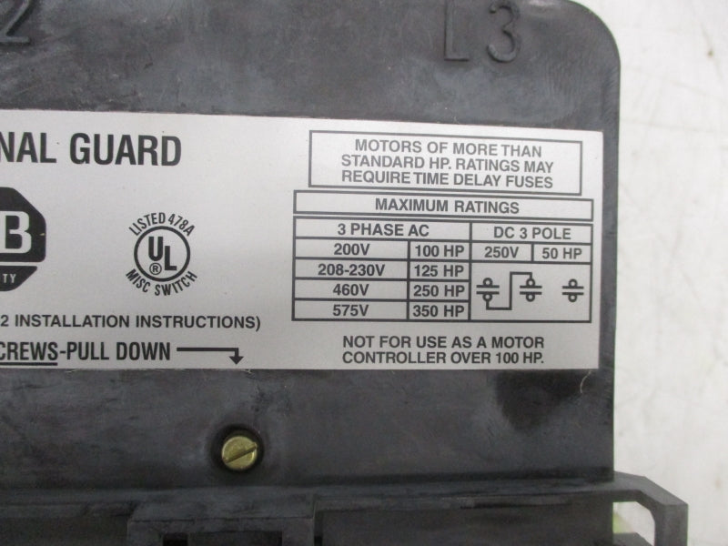 ALLEN BRADLEY 1494V-DS400 SER. A 600VAC 400A (AS PICTURED) NSNP