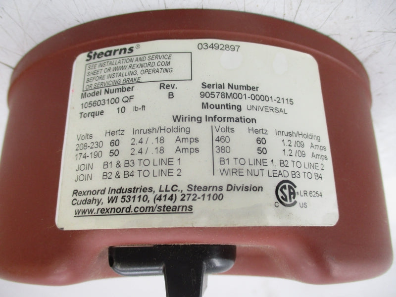STEARNS 105603100 QF REV. B 208-230V 2.4/.18A NSNP