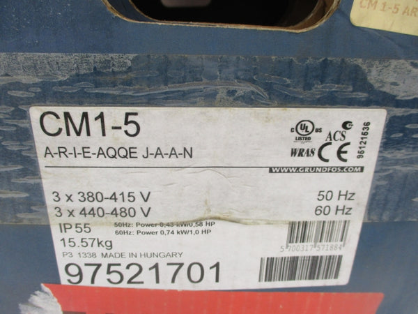 GRUNDFOS CM1-5A-R-I-E-A00EJ-A-A-N ML71BA 400/460-2C-J 380-415V 1.4-1.5A 62PSI NSMP