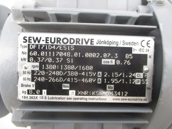 SEW-EURODRIVE DFT71D4/ES1S 220-240/380-415V 2.15/1.24A (AS PICTURED) UNMP