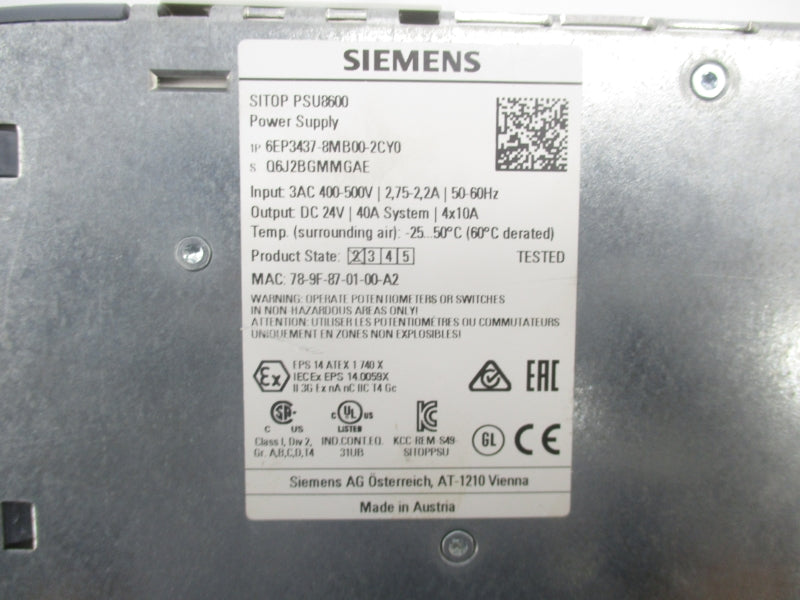 SIEMENS 6EP3437-8MB00-2CY0 400-500V 2.75-2.2A NSMP