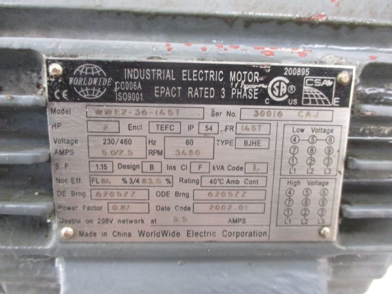 WORLDWIDE WWE2-36-145T 230/460V 5.0/2.5A (AS PICTURED) UNMP