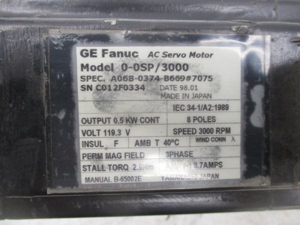GE FANUC A06B-0374-B669#7075 119.3V 8.7A UNMP