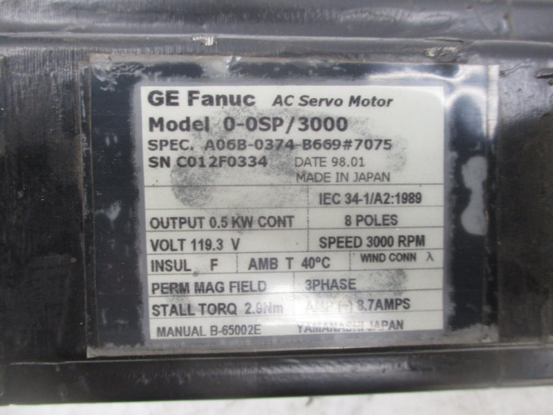 GE FANUC A06B-0374-B669#7075 119.3V 8.7A UNMP