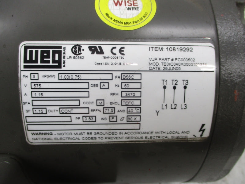 WEG TE0IC040X0000101334 575V 1.16A (AS PICTURED) UNMP