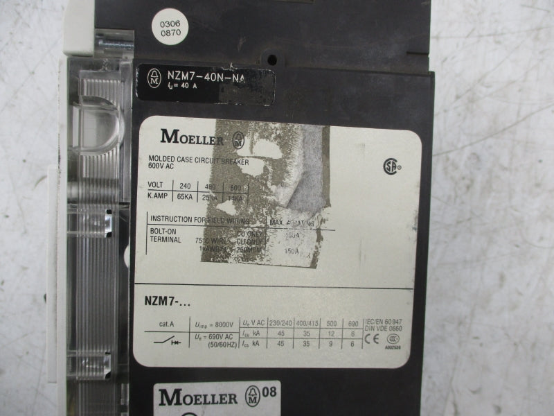 MOELLER NZM7-40N-NA 600V UNMP