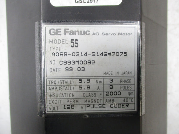 GE FANUC A06B-0314-B142#7075 126V 5.8A NSNP