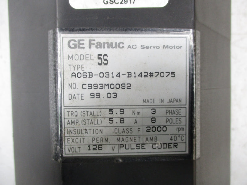 GE FANUC A06B-0314-B142#7075 126V 5.8A NSNP