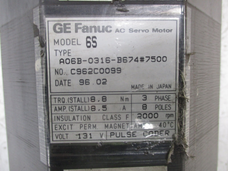 GE FANUC A06B-0316-B674#7500 131V 8.5A UNMP