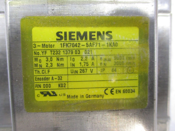 SIEMENS 1FK7042-5AF71-1KA0 267V 1.75A UNMP