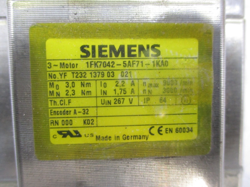 SIEMENS 1FK7042-5AF71-1KA0 267V 1.75A UNMP
