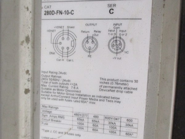 ALLEN BRADLEY 284D-FVD2P3Z-10-CRN-3 SER. C F/W 66.004 460V 3.5A (AS PICTURED) UNMP