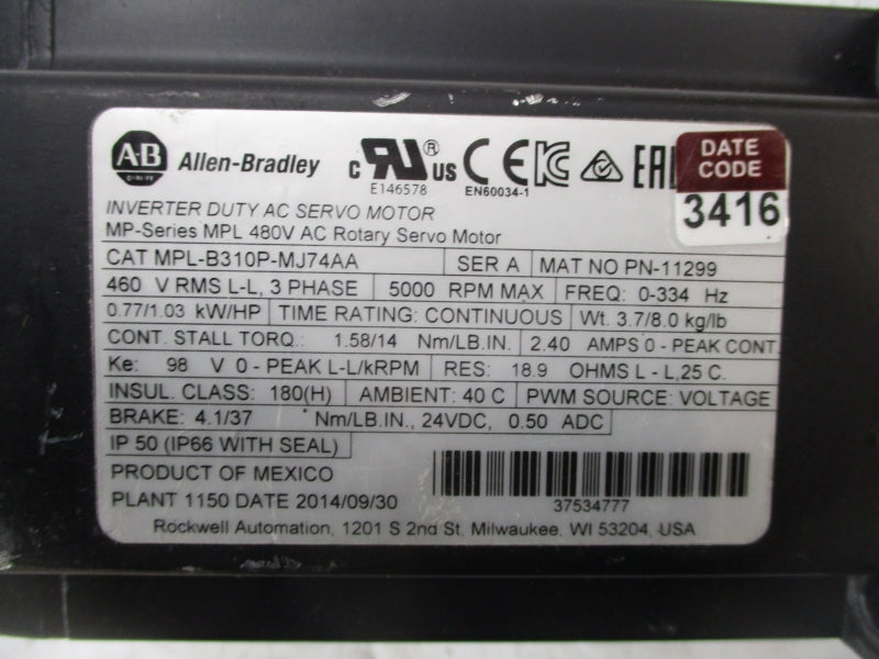 ALLEN BRADLEY MPL-B310P-MJ74AA (AS PICTURED) UNMP