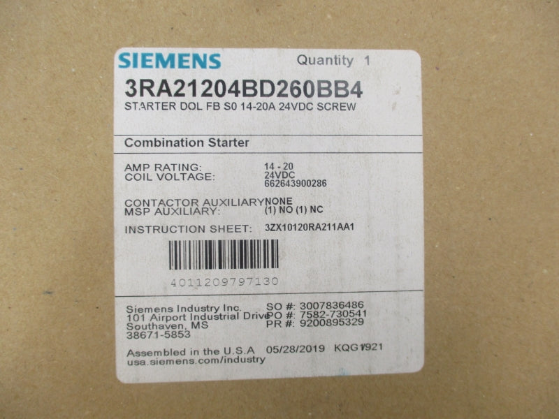 SIEMENS 3RA21204BD260BB4 24VDC 14-20A NSMP