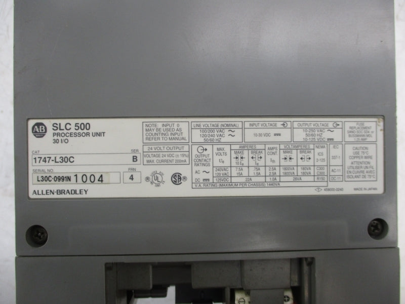 ALLEN BRADLEY 1747-L30C SER. B F/W 4 120/240VAC 15A (AS PICTURED) UNMP